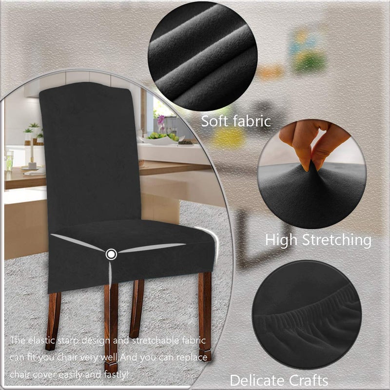 KELUINA Velvet Plush XL Dining Chair Covers, Stretch Chair Slipcover, Spandex High Chairs Protector Covers Seat Slipcover with Elastic Band for Dining Room,Wedding, Ceremony, Banquet (Dark Grey, Set of 6) - Image 2